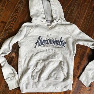 Vintage Y2K Abercrombie & Fitch Embroidered Hoodie Womens L Shrunken Gray READ